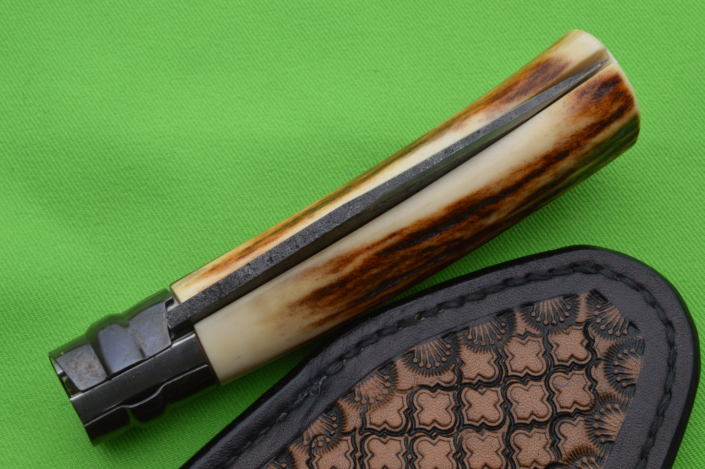 Laurent Gaillard Custom Sambar Stag Opinel N°09, Custom Leather Pouch Sheath (SOLD)