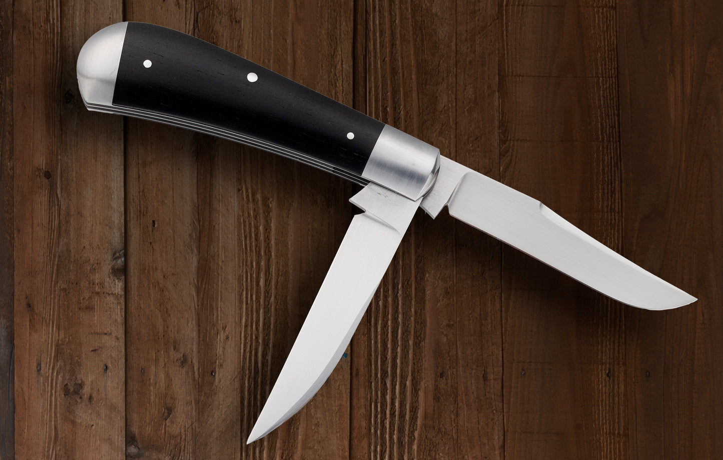 Daniel Keown Ebony 2-Blade Wharncliffe Trapper, Slip-Joint Folding Knife