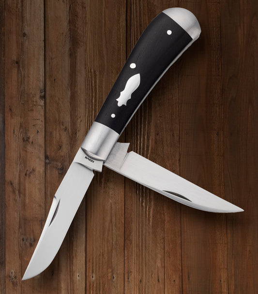 Daniel Keown Ebony 2-Blade Wharncliffe Trapper, Slip-Joint Folding Knife