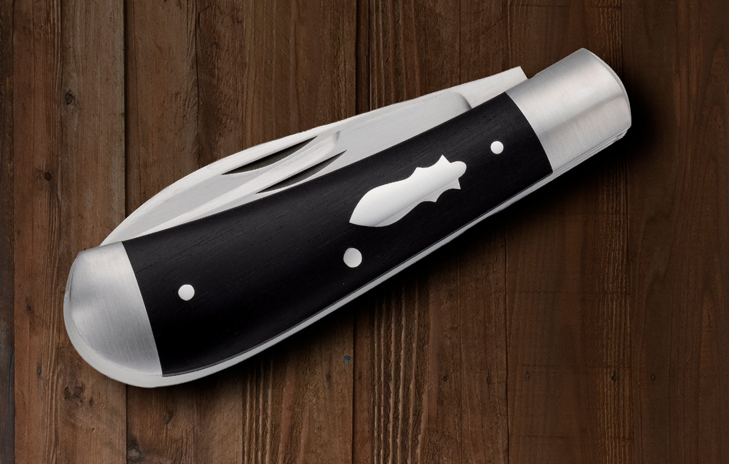 Daniel Keown Ebony 2-Blade Wharncliffe Trapper, Slip-Joint Folding Knife