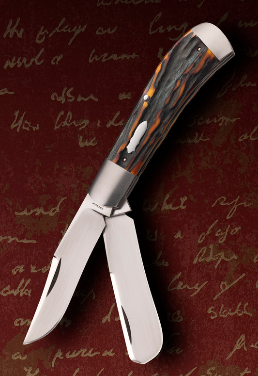 Luke Swenson 2-Blade Amber Stag Trapper, Slip-Joint Folding Knife