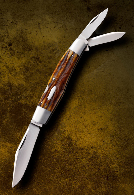 Luke Swenson Large 3-Blade Lock-Back Whittler, Premium Stag, LBW Folding Knife