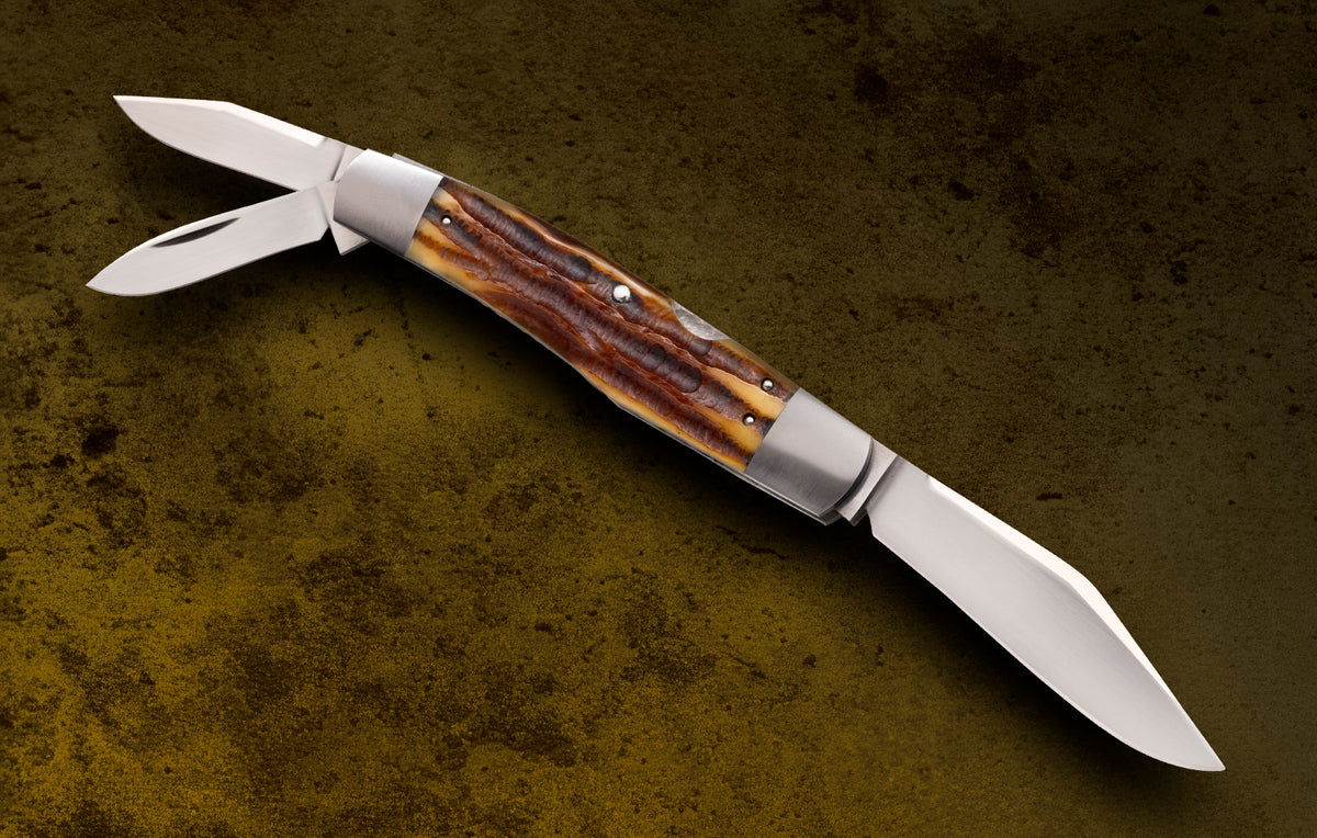 Luke Swenson Large 3-Blade Lock-Back Whittler, Premium Stag, LBW Folding Knife