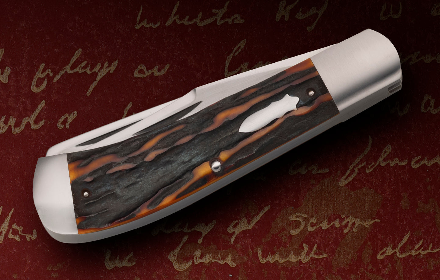 Luke Swenson 2-Blade Amber Stag Trapper, Slip-Joint Folding Knife