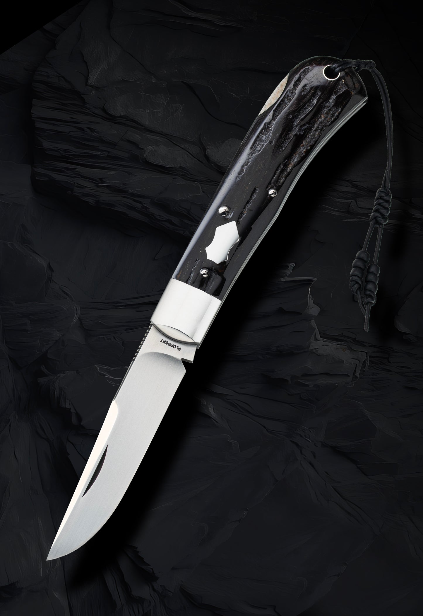 Tom Ploppert Cape Buffalo Horn 80% F1 Pro, Lock-Back Folding Knife