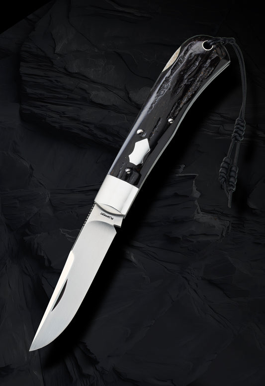 Tom Ploppert Cape Buffalo Horn 80% F1 Pro, Lock-Back Folding Knife