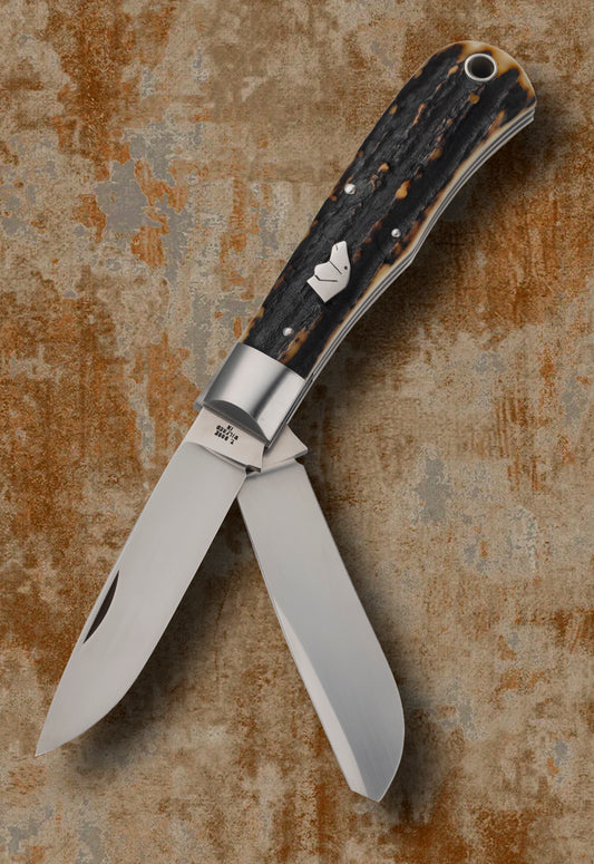 Tony Bose 2-Blade Stag Dogs Head Trapper Slip-Joint Folding Knife