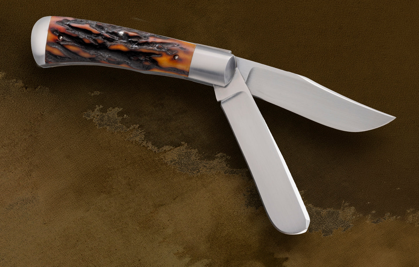 Bill Ruple Amber Stag 2-Blade Trapper Slip-Joint Folding Knife