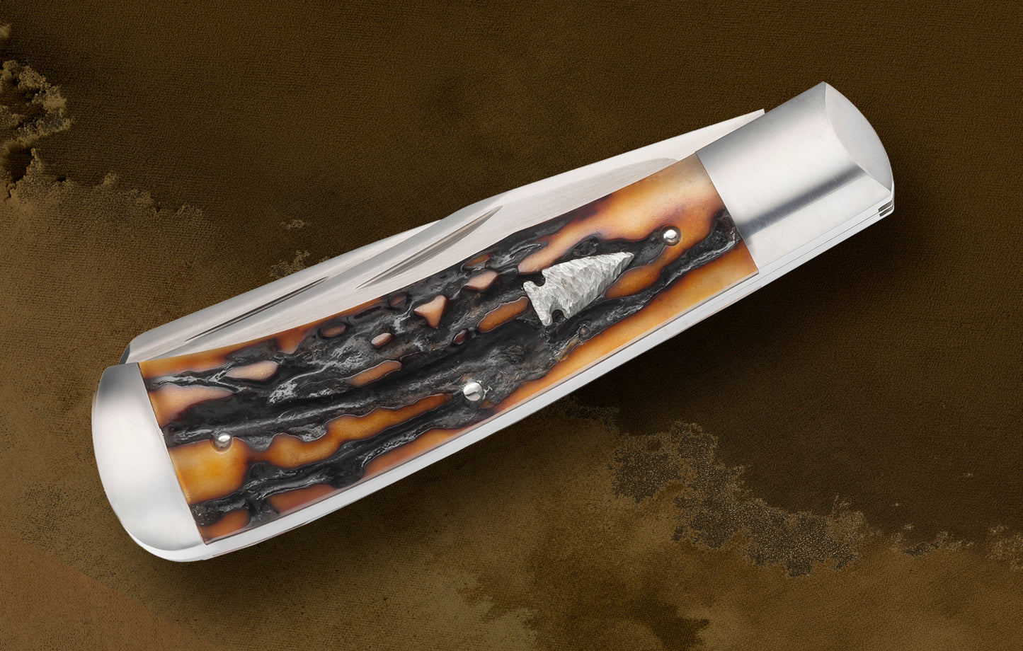 Bill Ruple Amber Stag 2-Blade Trapper Slip-Joint Folding Knife