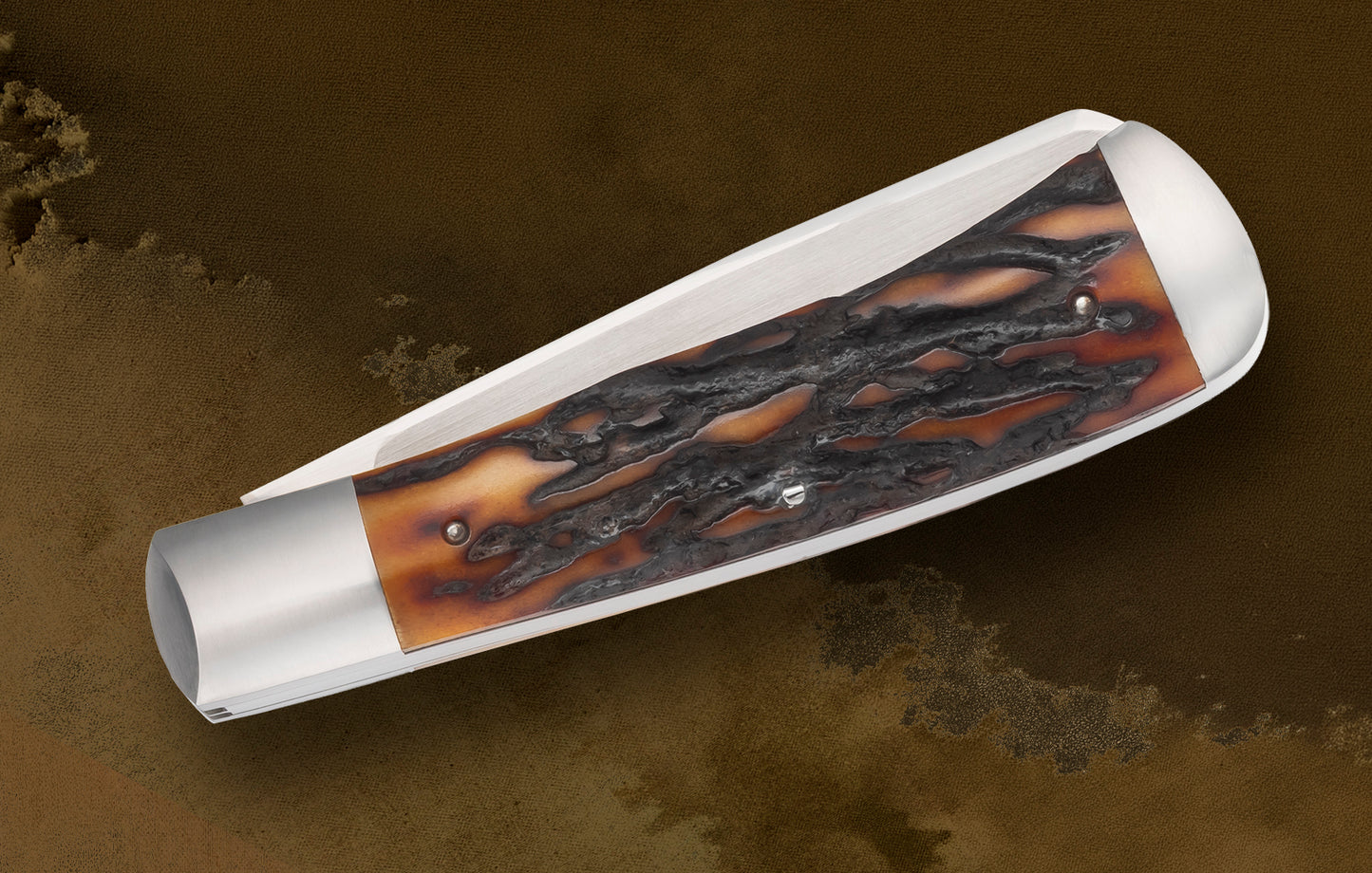 Bill Ruple Amber Stag 2-Blade Trapper Slip-Joint Folding Knife