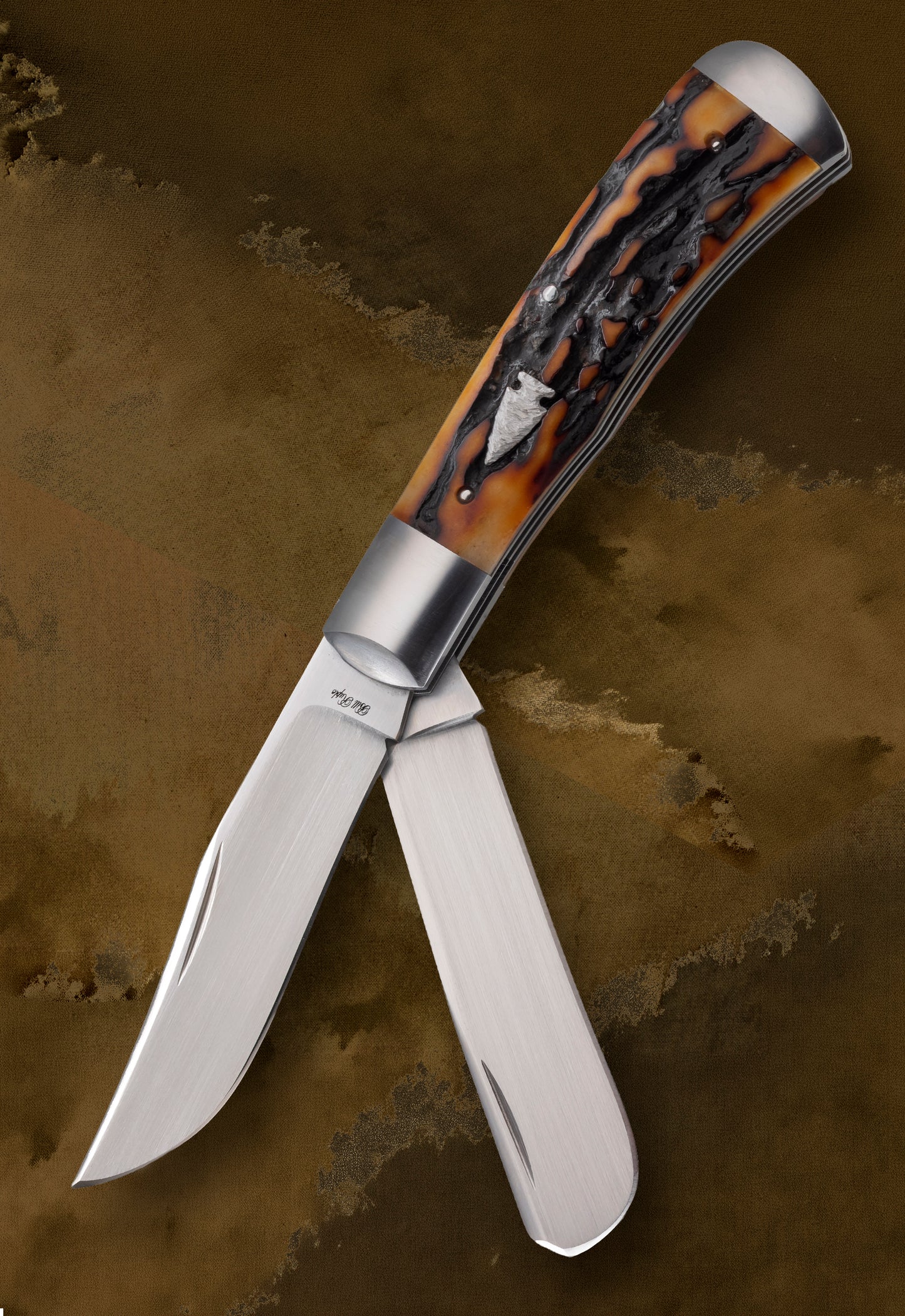 Bill Ruple Amber Stag 2-Blade Trapper Slip-Joint Folding Knife
