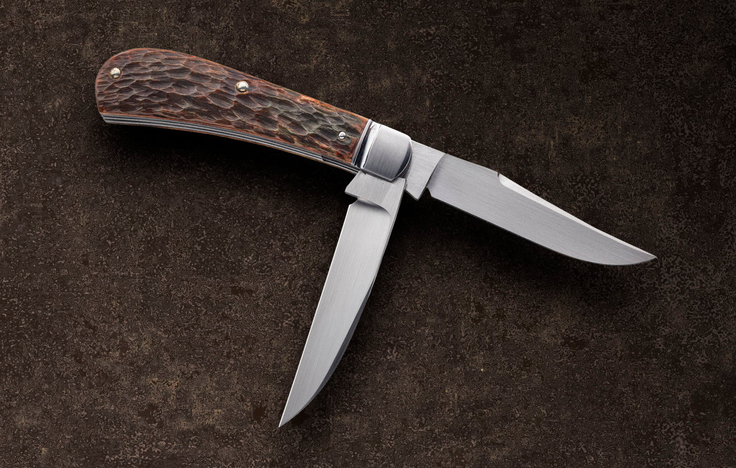 Jason Ritchie 2-Blade Wharncliffe Trapper Bespoke Jigged Bone Slip-Joint Folding Knife