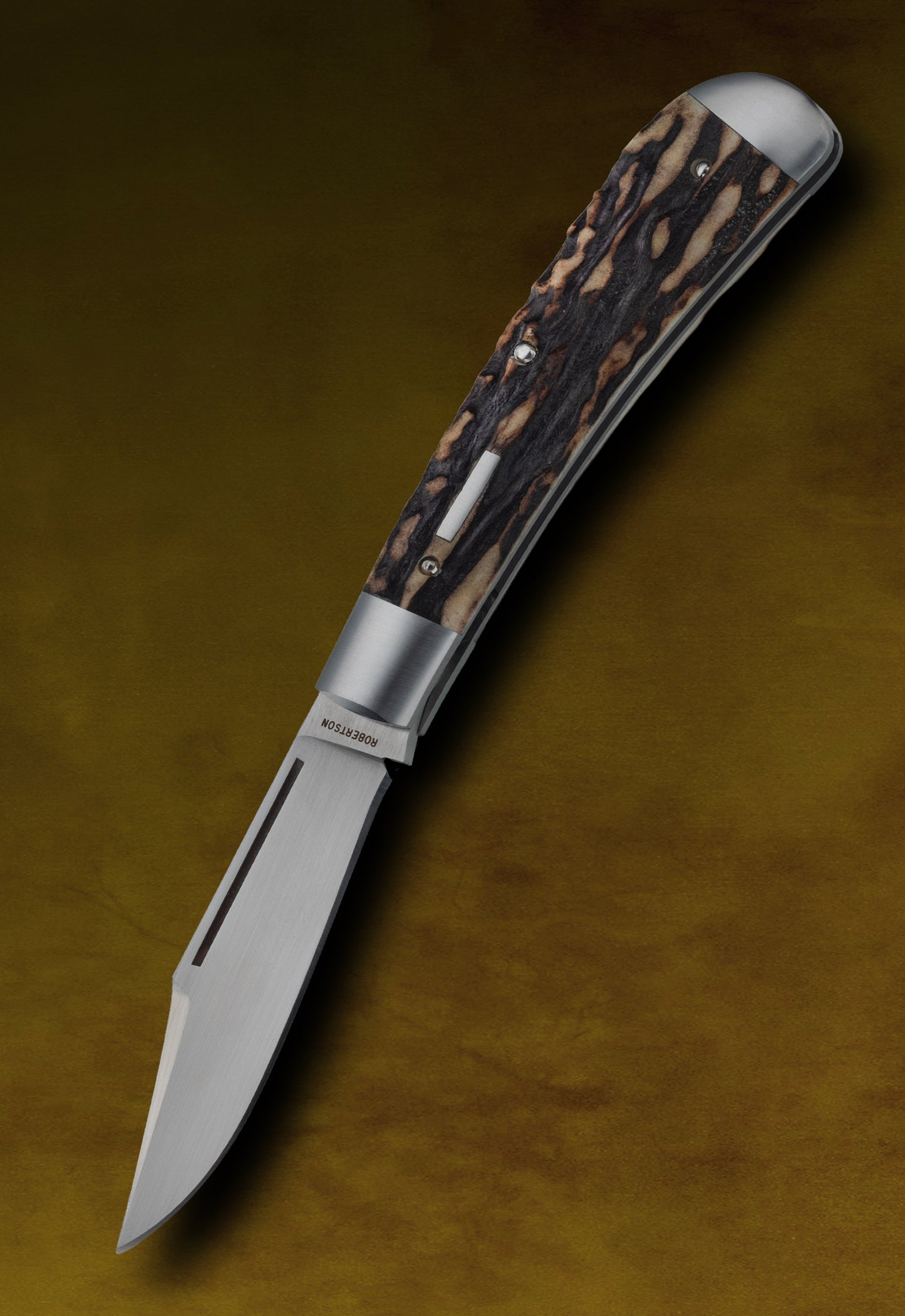 Tim Robertson Long Pull Single Blade Stag Trapper Slip-Joint Folding Knife
