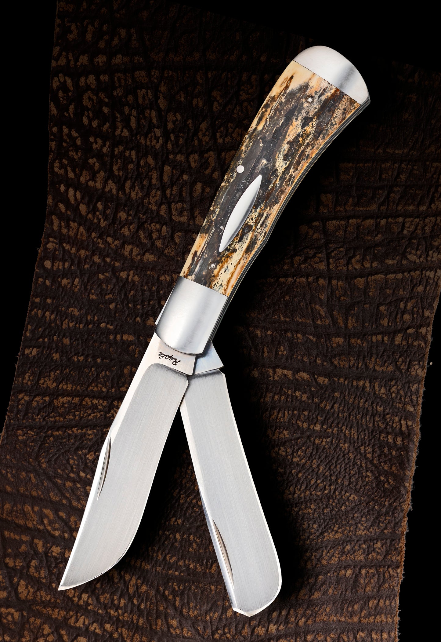 Bill Ruple 2-Blade Trapper Fossilized Material, Slip-Joint Folding Knife