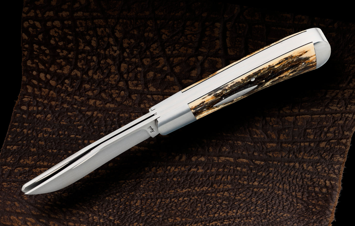 Bill Ruple 2-Blade Trapper Fossilized Material, Slip-Joint Folding Knife