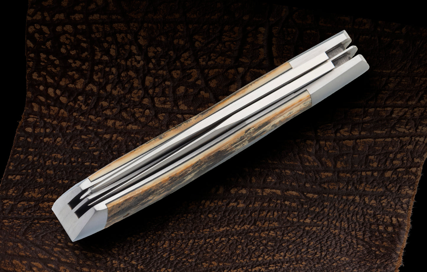 Bill Ruple 2-Blade Trapper Fossilized Material, Slip-Joint Folding Knife