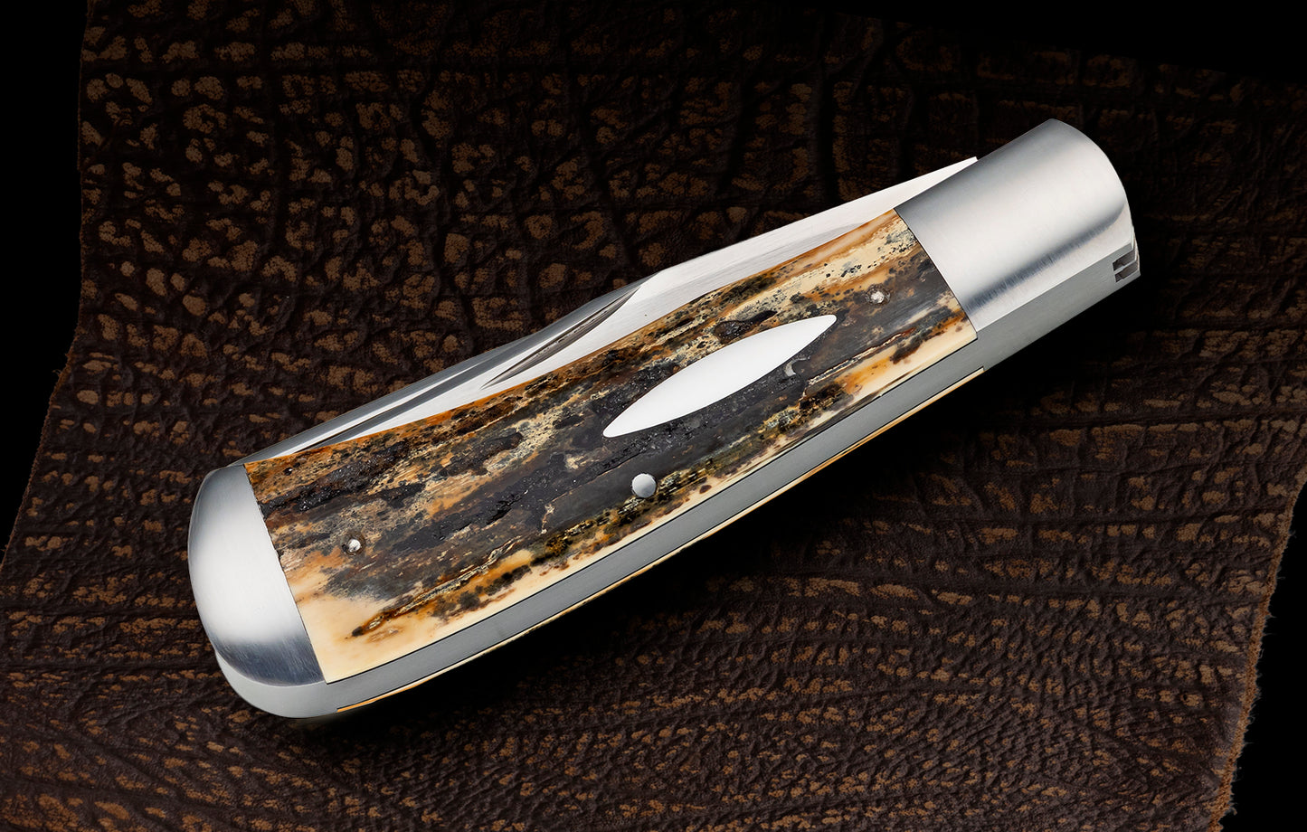 Bill Ruple 2-Blade Trapper Fossilized Material, Slip-Joint Folding Knife