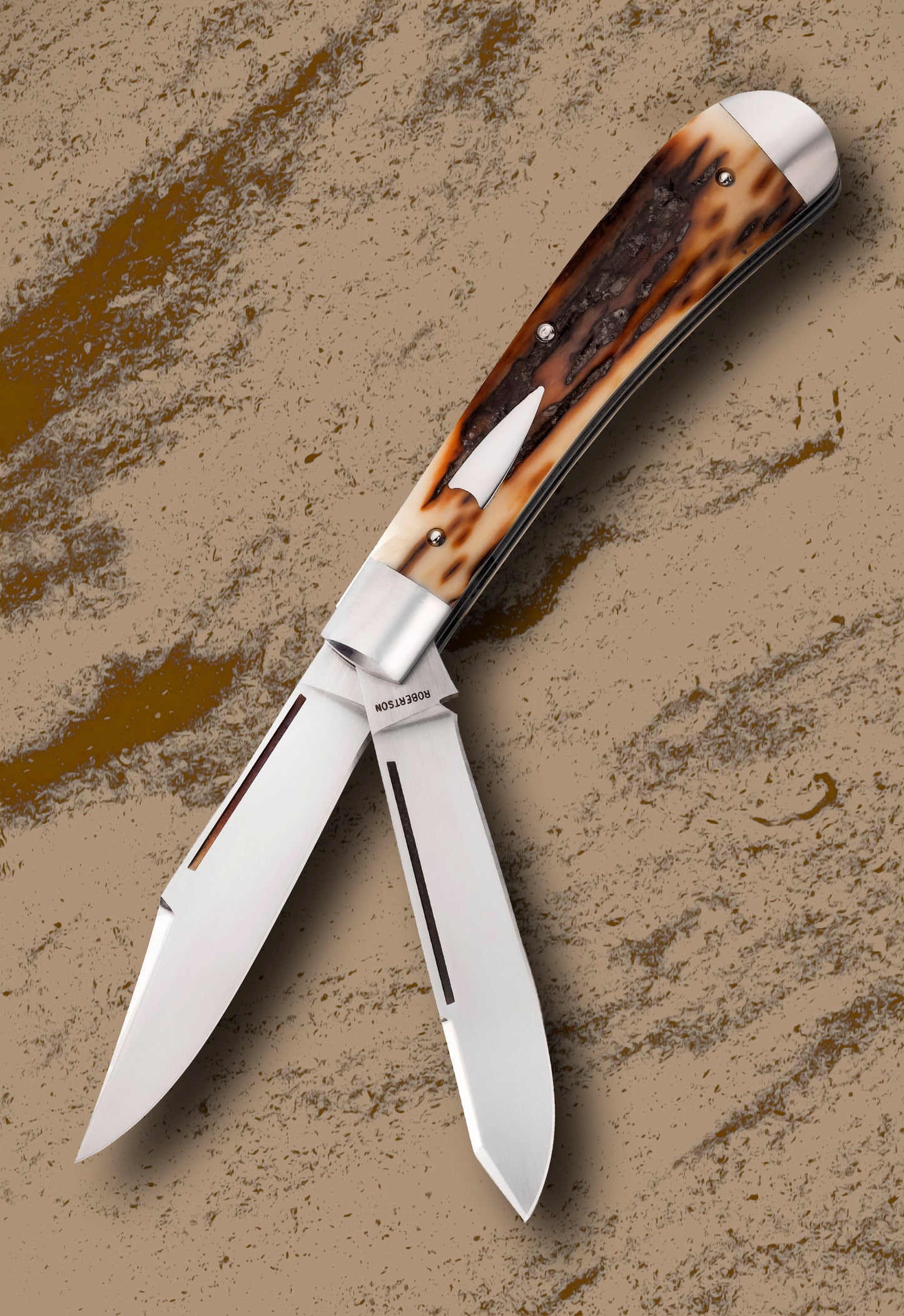Tim Robertson 2-Blade Trapper, Fossilized Material Slip-Joint Folding Knife