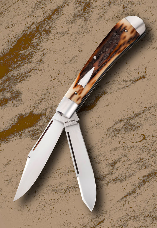 Tim Robertson 2-Blade Trapper, Fossilized Material Slip-Joint Folding Knife