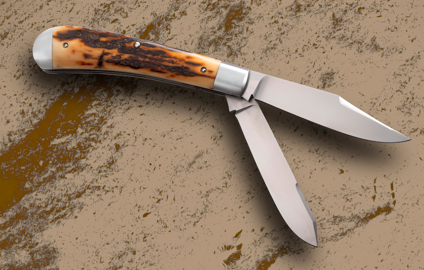 Tim Robertson 2-Blade Trapper, Fossilized Material Slip-Joint Folding Knife