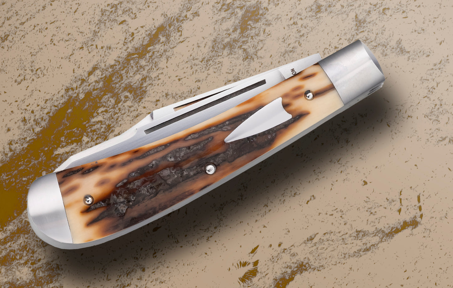 Tim Robertson 2-Blade Trapper, Fossilized Material Slip-Joint Folding Knife