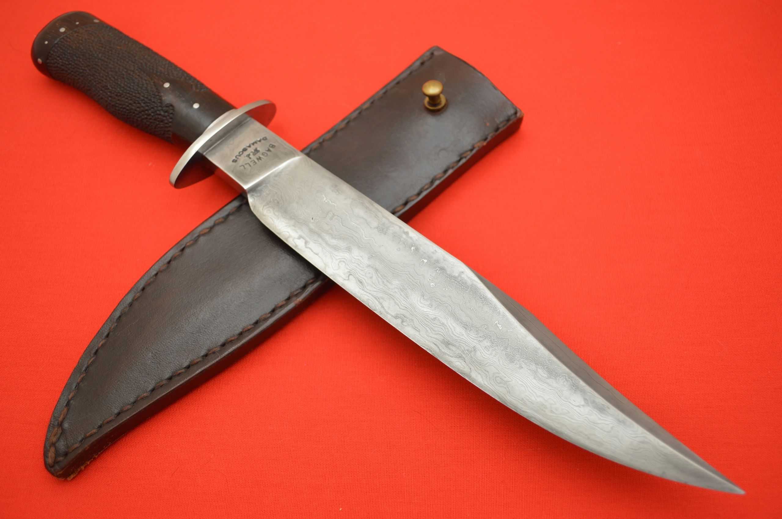 Bill Bagwell M.S. Damascus Fighting Knife, Leather Sheath (SOLD ...