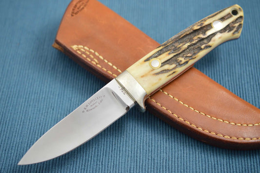 Bob Loveless Stag Semi Skinner Knife #966, Riverside Calif., Leather Sheath (SOLD)