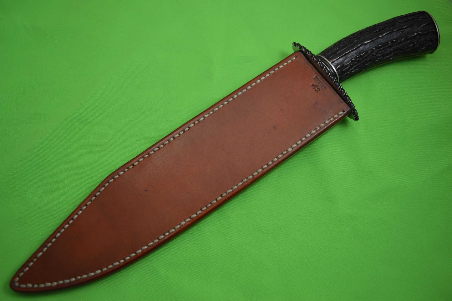 Timothy Potier, M.S. Large Stag Bowie, Leather Sheath (SOLD)