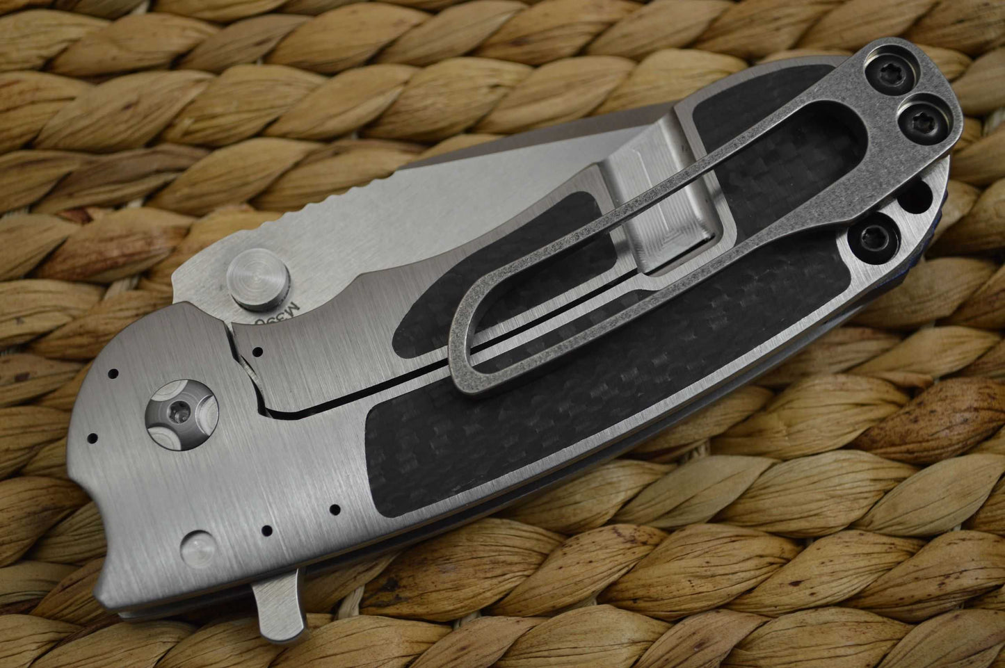 Direware S-96 Flipper, Titanium Frame Carbon Fiber Inlays, Satin M390 Blade (SOLD)