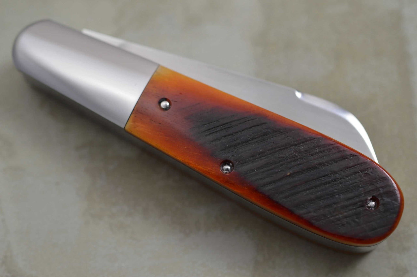 Bill Ruple 2-Blade BARLOW, Crosscut Amber Burnt Bone Scales (SOLD)