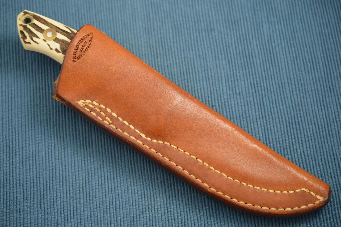 Bob Loveless Stag Semi Skinner Knife #966, Riverside Calif., Leather Sheath (SOLD)