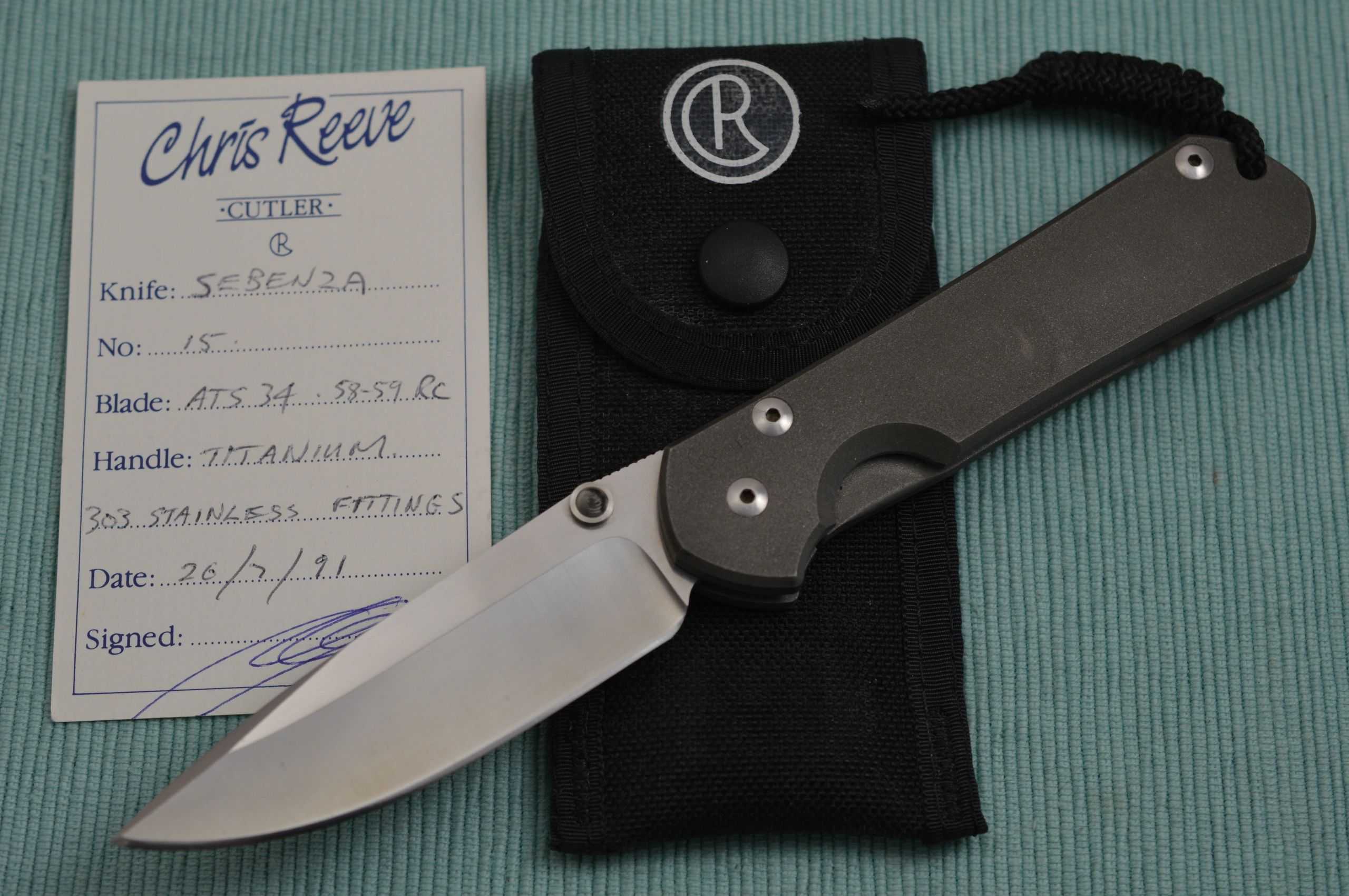 ORIGINAL Chris Reeve Handmade SEBENZA, Serial No. H15, Dated 1991 (SOL ...
