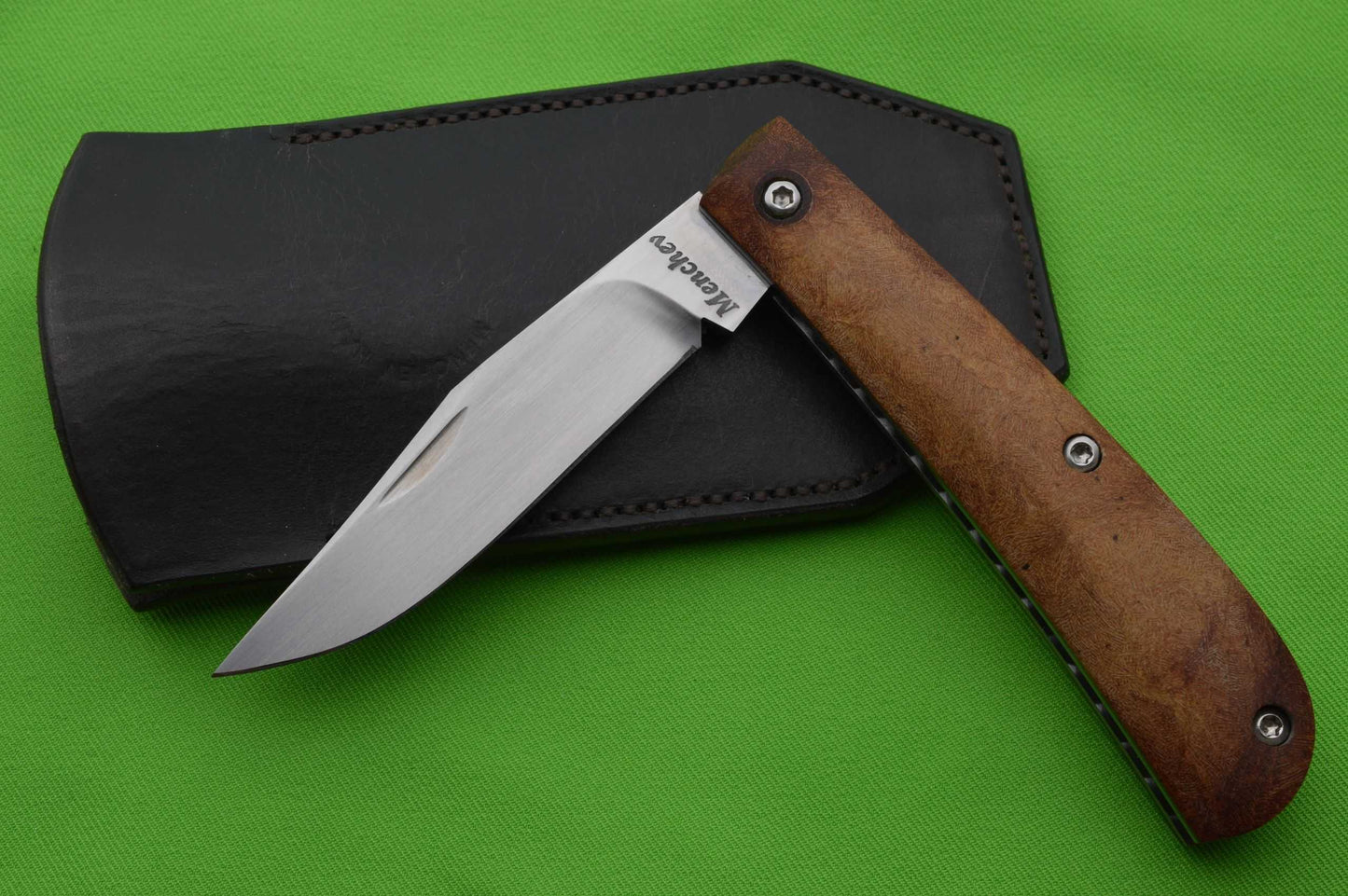 Georgi Menchev Slip-Joint Trapper Knife, RWL34, Rag Micarta Scales, Leather Sheath (SOLD)