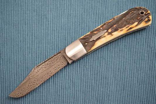 Luke Swenson Damascus Lock-Back Folding Knife, Premium Stag Scales (SOLD)