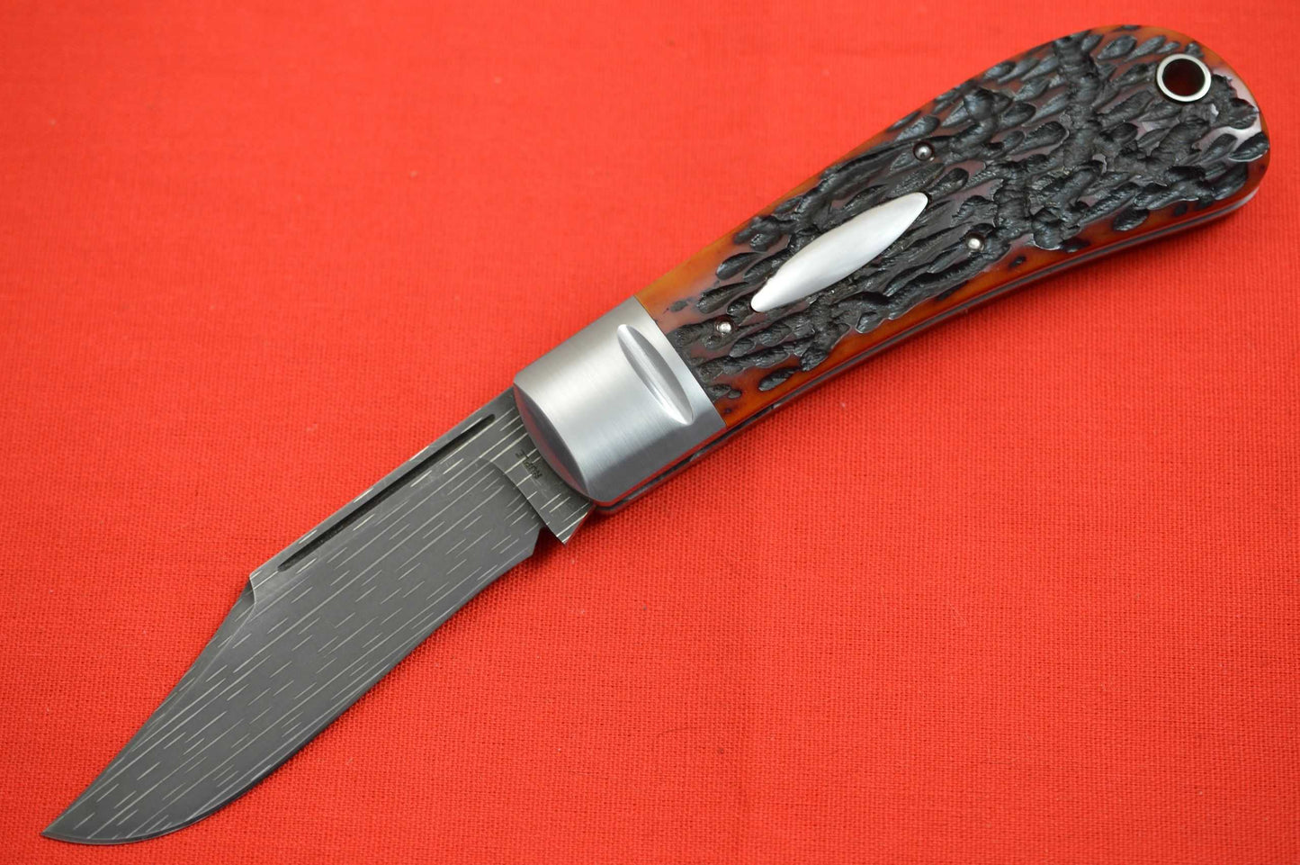 Bill Ruple LANNY'S CLIP, Amber Jigged Bone, Chad Nichols Starfire Damascus (SOLD)