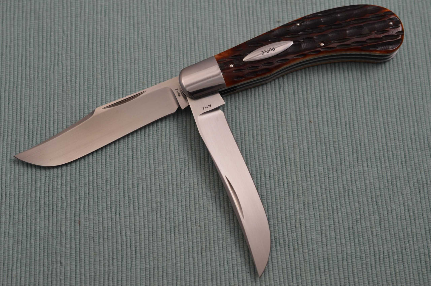 Bill Ruple 2-Blade Saddlehorn Trapper, Mahogany Jigged Bone, Slip-Joint Folding Knife (SOLD)