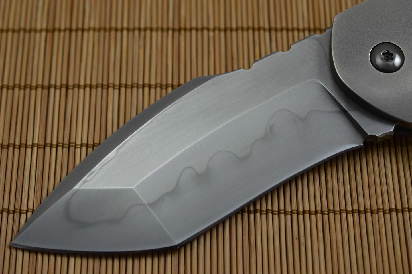 Rick Barrett Large Custom "Fallout" Flipper Folding Knife, Hamon, Zirconium Clip (SOLD)