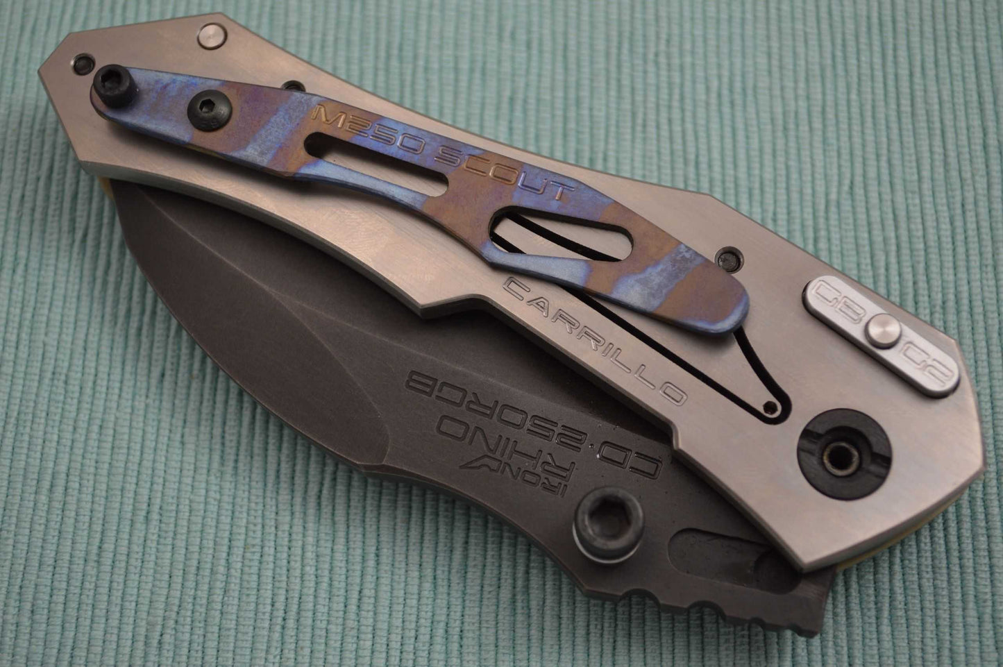 Dwaine Carrillo PROTOTYPE Button-Lock Scout M5, Desert Tan G10, Black Oxide Finish Blade (SOLD)