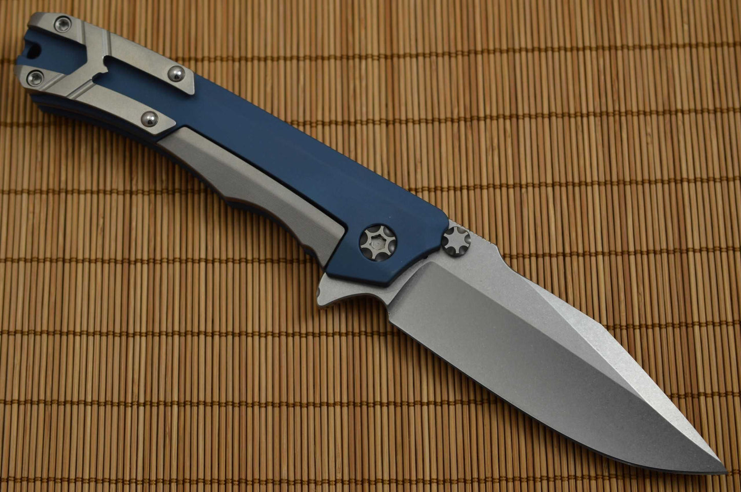 Heretic Knives, Marfione WRAITH, Stonewashed CPM-154, Blue Handle (SOLD)