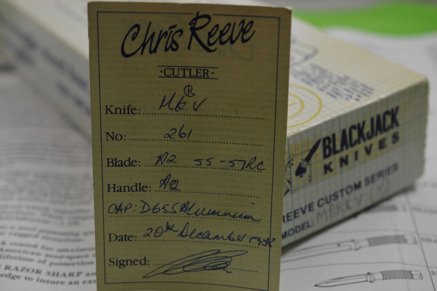 Chris Reeve South Africa Mark V, 1988 Black Jack Knives Import, Box and COA (SOLD)