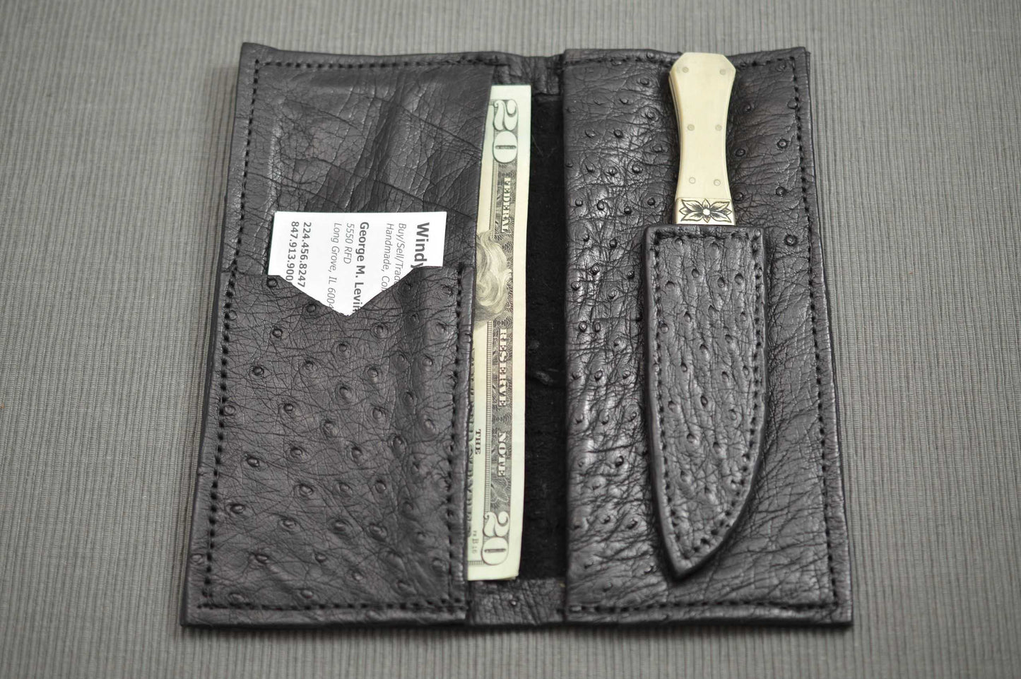 Billy Bob Sowell M.S. Miniature Coffin Handle Bowie, Alligator Billfold (SOLD)