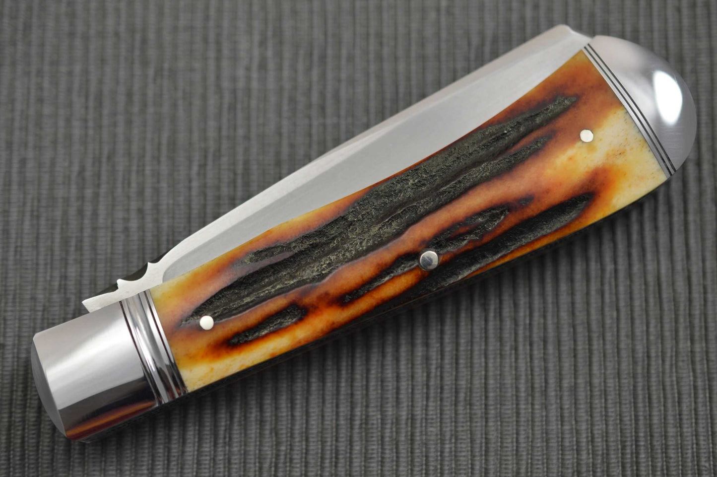 Bill Ruple Two-Blade Large Stag Trapper, File-Worked Blade Spine, Spring & Liners (SOLD)