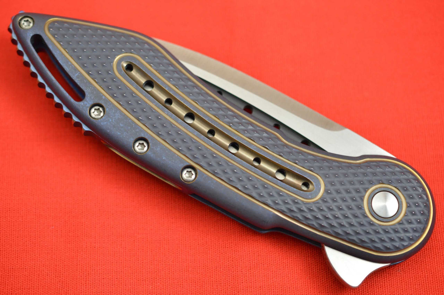 Todd Begg Deluxe Blue and Gold Glimpse 5.5, Semi-Custom, Frame-Lock Flipper (SOLD)