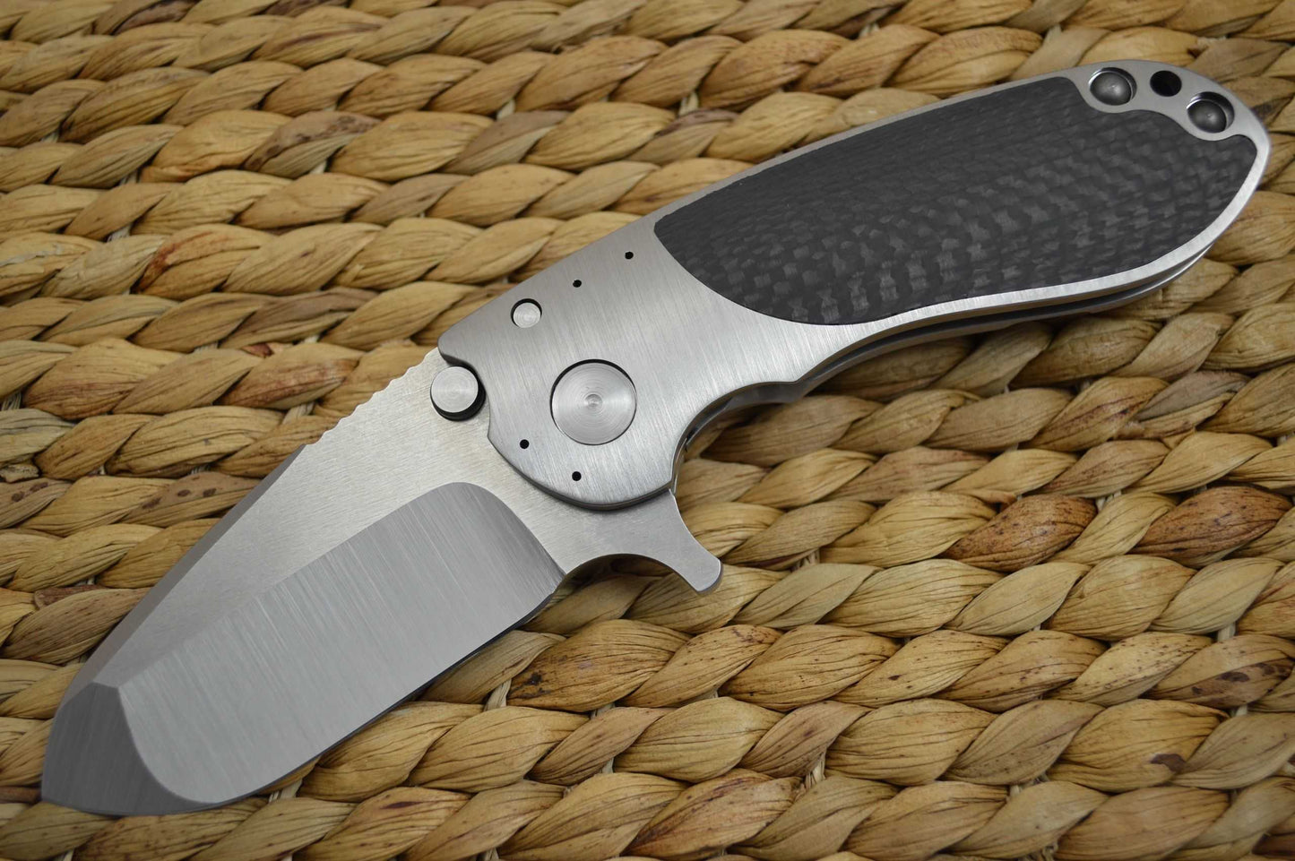 Direware S-96 Flipper, Titanium Frame Carbon Fiber Inlays, Satin M390 Blade (SOLD)