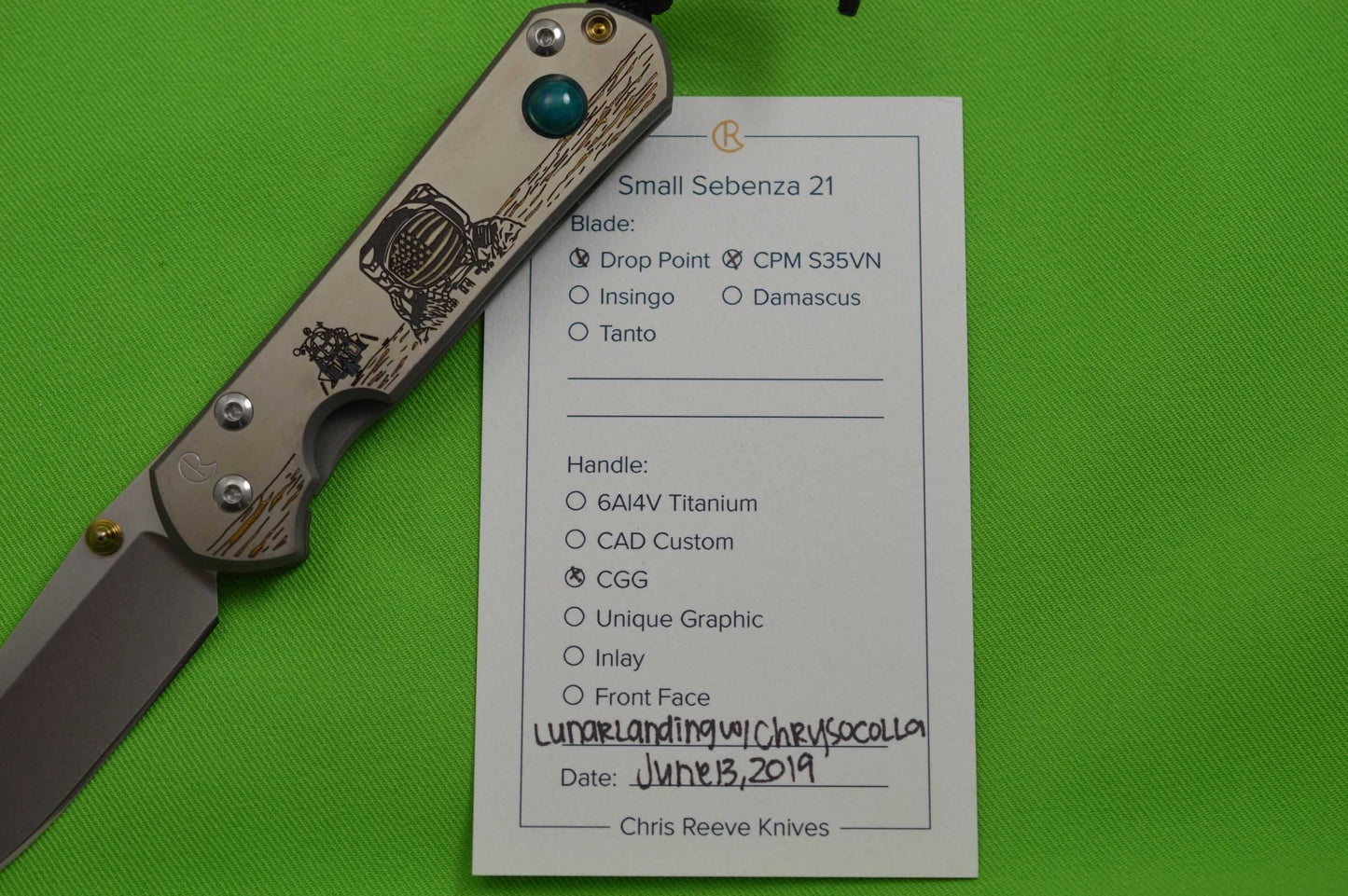 Chris Reeve Small Sebenza 21 CGG "Lunar Landing" with Chrysocolla (SOLD)