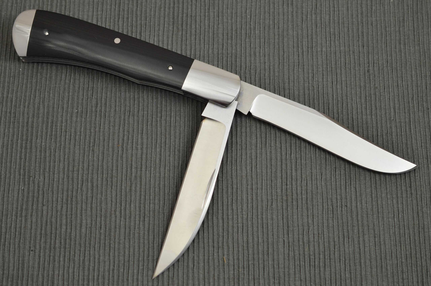 Bill Ruple Two-Blade, Double Bolstered, Black Canvas Micarta Wharncliffe Trapper (SOLD)