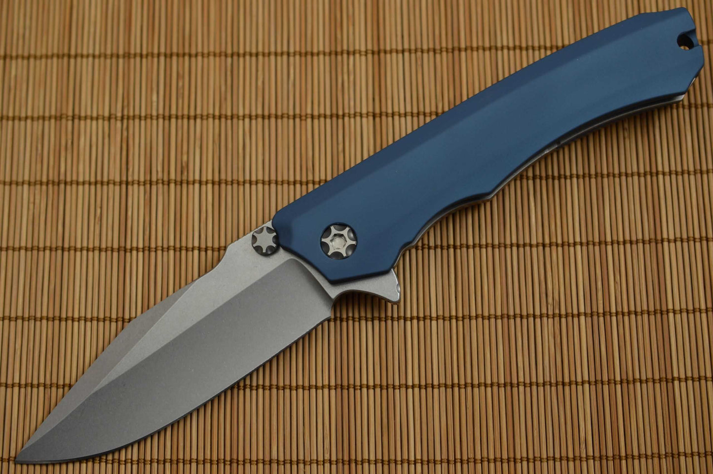 Heretic Knives, Marfione WRAITH, Stonewashed CPM-154, Blue Handle (SOLD)