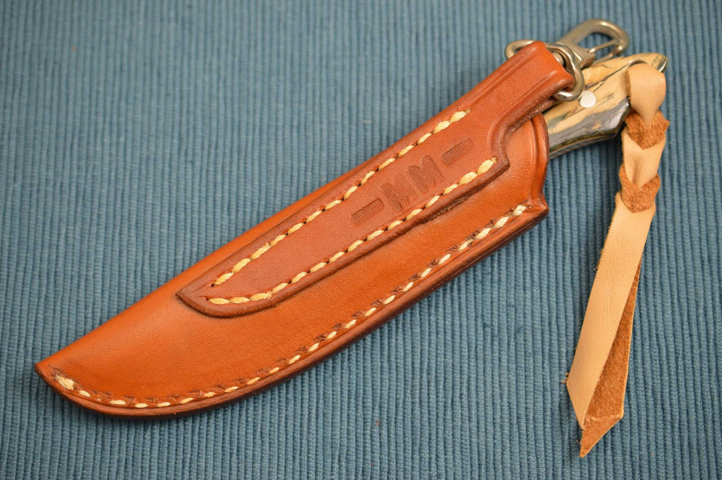 W.D. Pease Fossilized "Swinger", Mokume Bolster, Dangler Leather Sheath (SOLD)