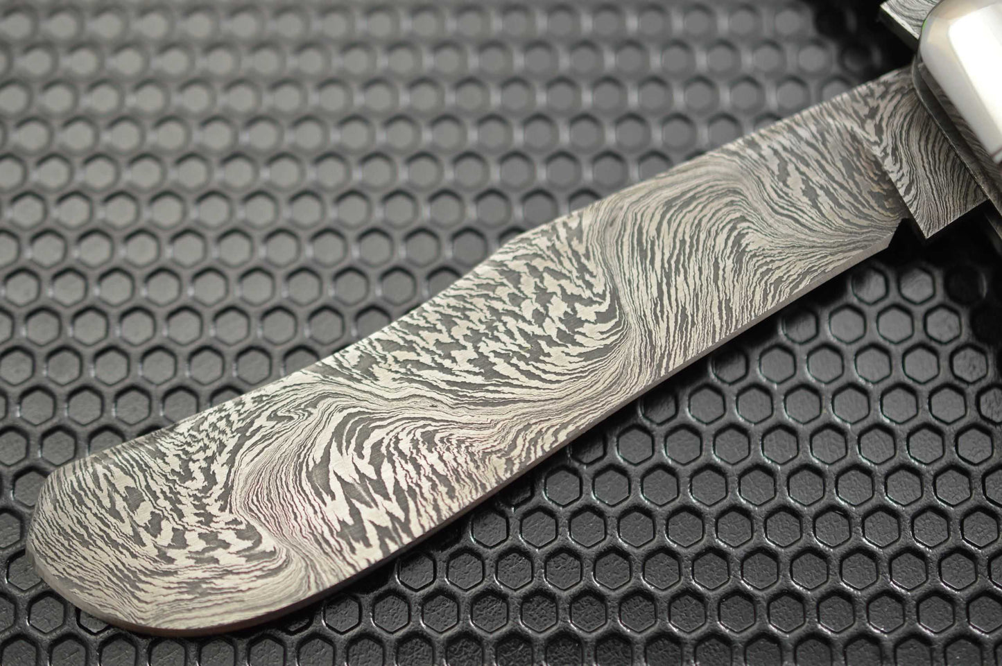 Toby Hill Two-Blade Stag Saddlehorn Trapper, Bruce Barnett "River Of Fire" Damascus Blades (SOLD)