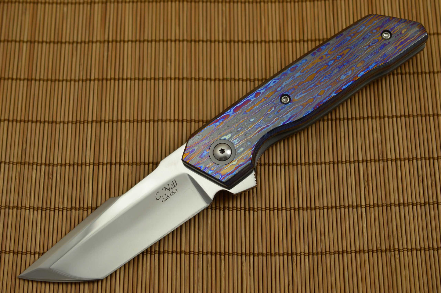 Chad Nell Custom "Hardline" Flipper, Hyperdrive Black Timascus Handle (SOLD)